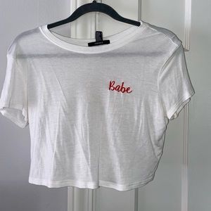 “Babe” white crop top